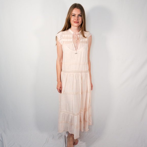 Free People Dresses & Skirts - FREE PEOPLE Blush Swiss Dot Maxi Dress NWOT M1